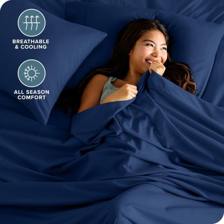 Juego de sabanas Aul oscuro unicolor utrasoft