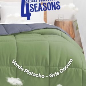 Colcha Comforter Doble Bicolor Gris Oscuro - Verde Pistacho