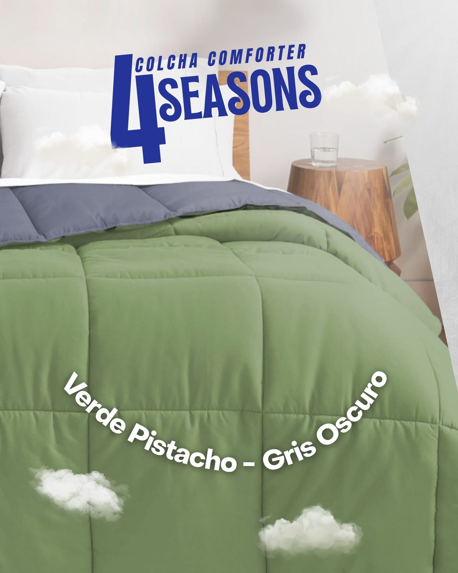 Colcha Comforter Doble Bicolor Gris Oscuro - Verde Pistacho