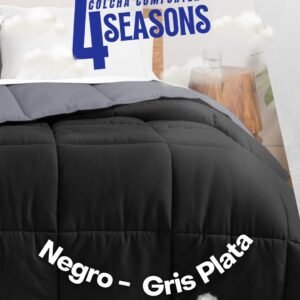 Colcha Comforter Doble Bicolor Negro - Gris Plata