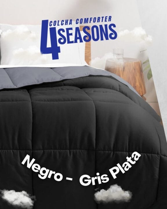 Colcha Comforter Doble Bicolor Negro - Gris Plata