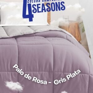 Colcha Comforter Doble Bicolor Palo de Rosa - Gris Plata