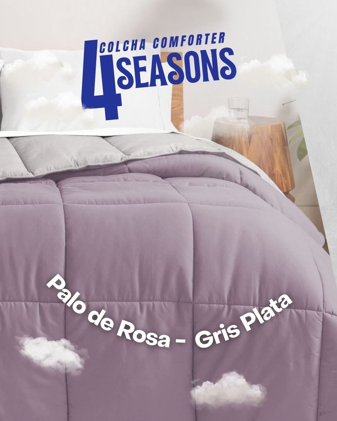 Colcha Comforter Doble Bicolor Palo de Rosa - Gris Plata