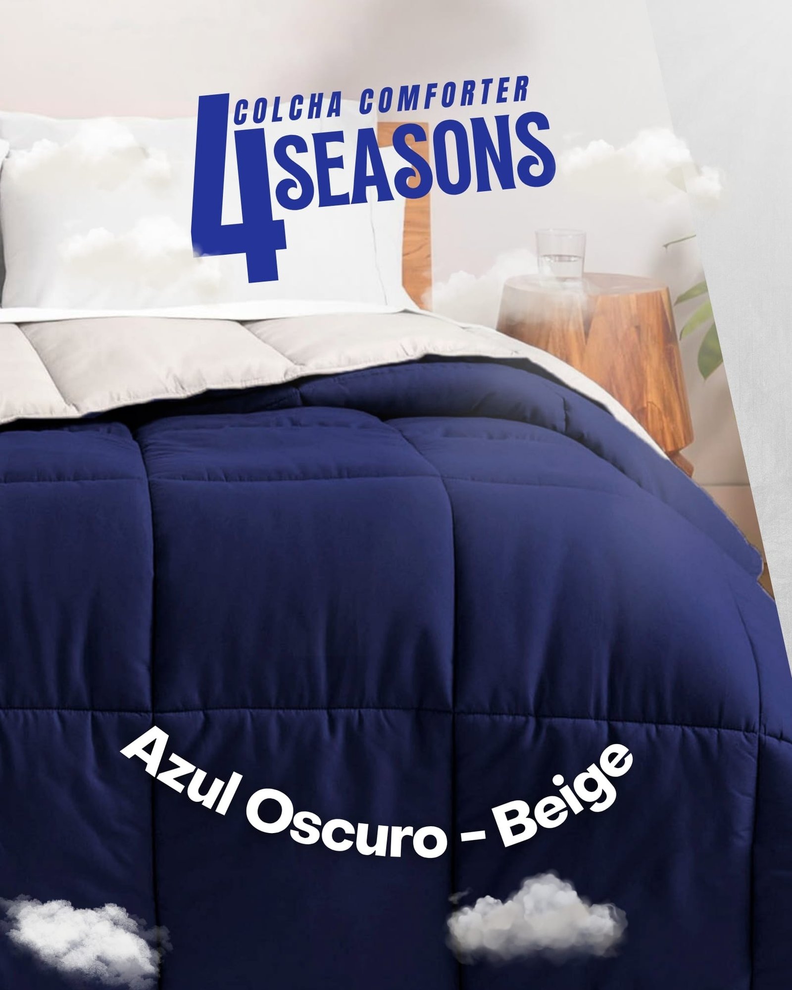 Colcha Comforter Doble Bicolor Beige - Azul Oscuro