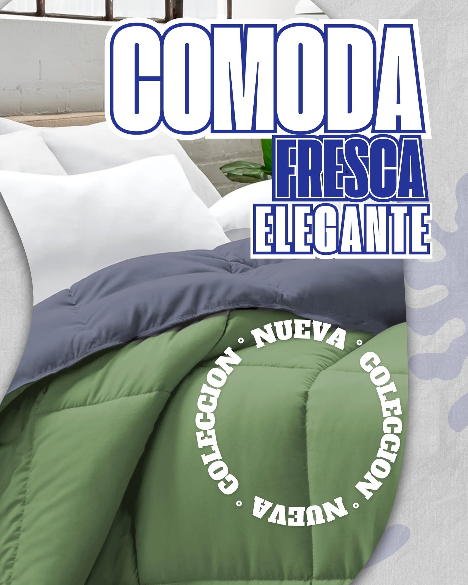 Colcha Comforter Doble Bicolor Gris Oscuro - Verde Pistacho