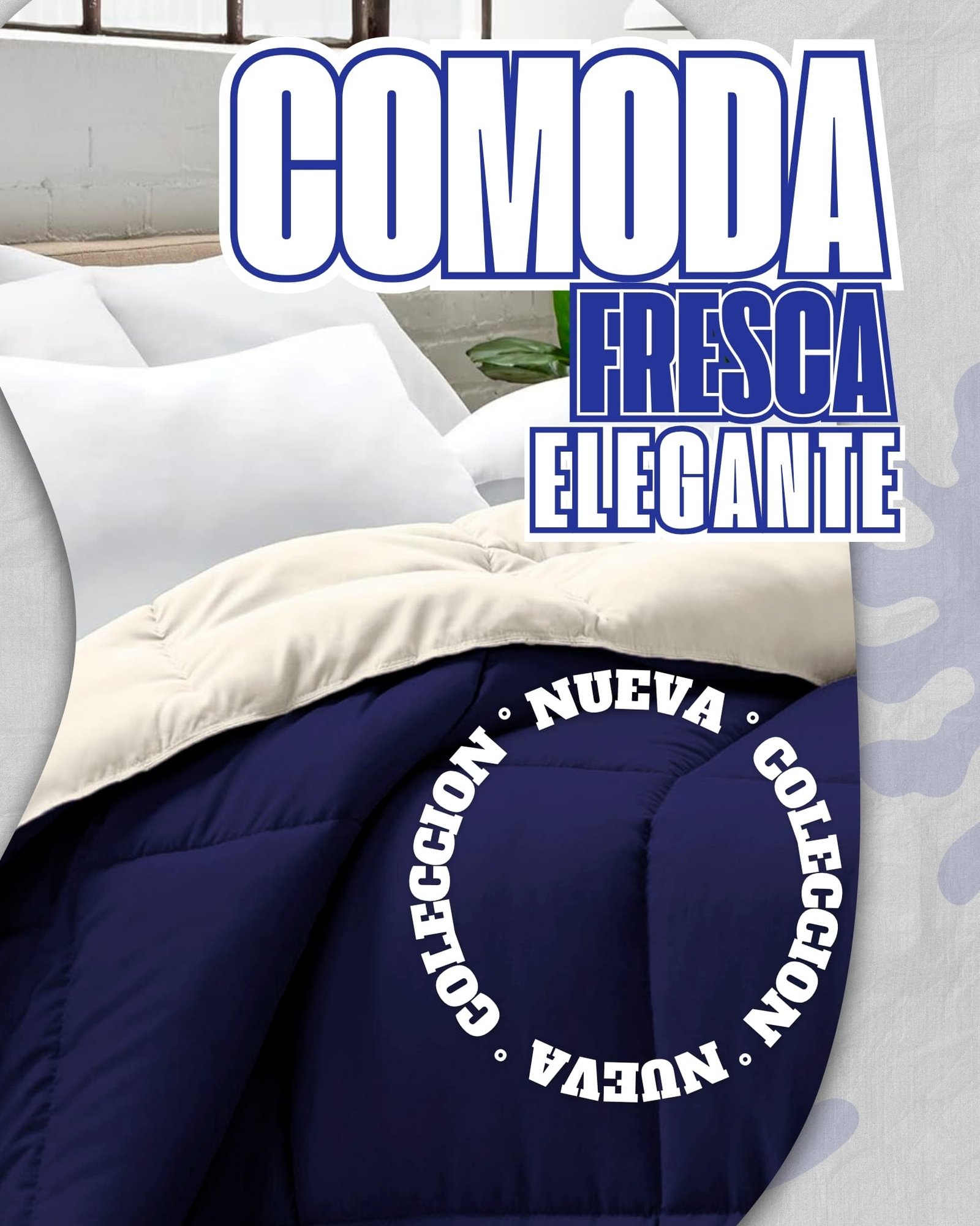 Colcha Comforter Doble Bicolor Beige - Azul Oscuro