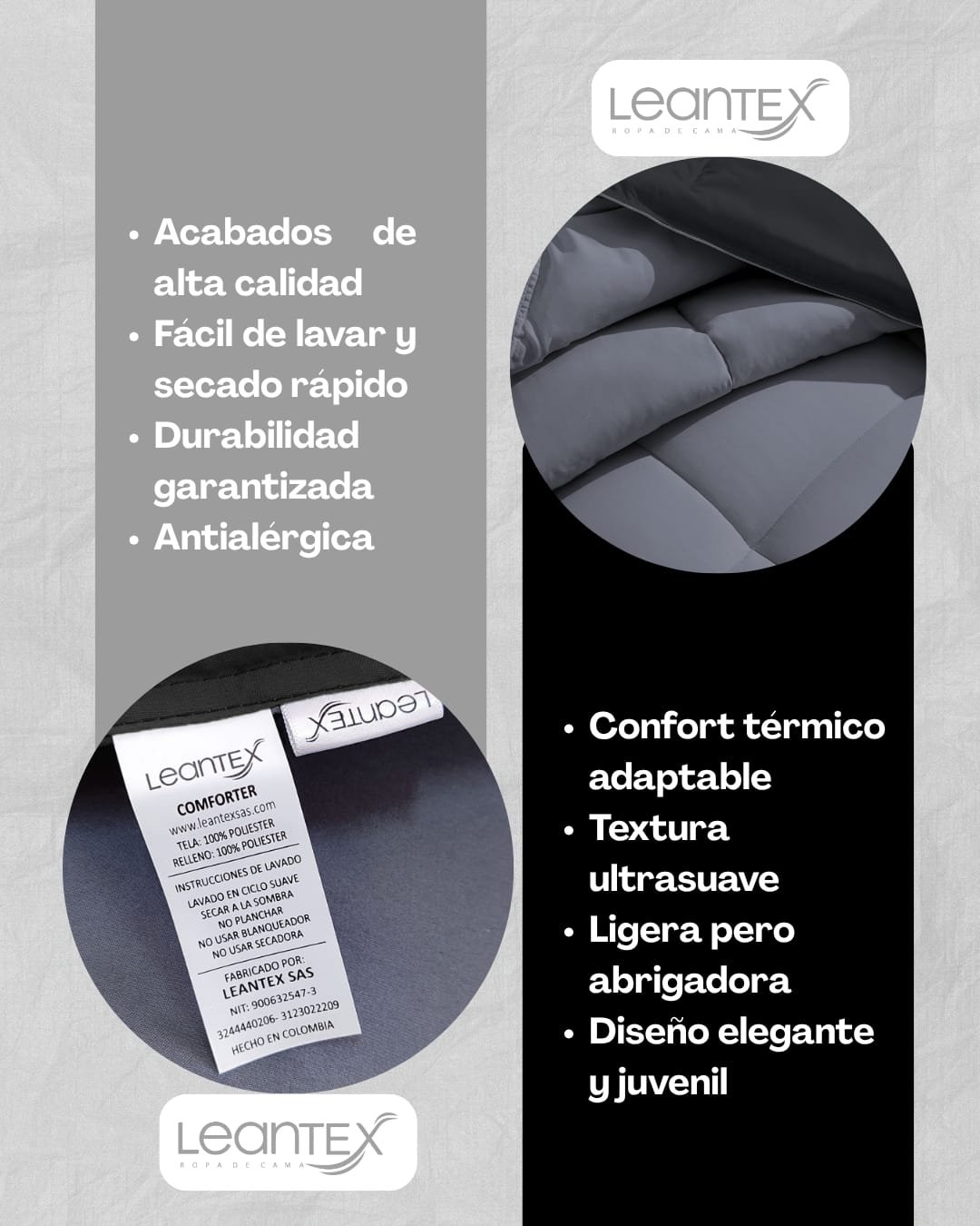 Colcha Comforter Doble Bicolor Negro - Gris Plata
