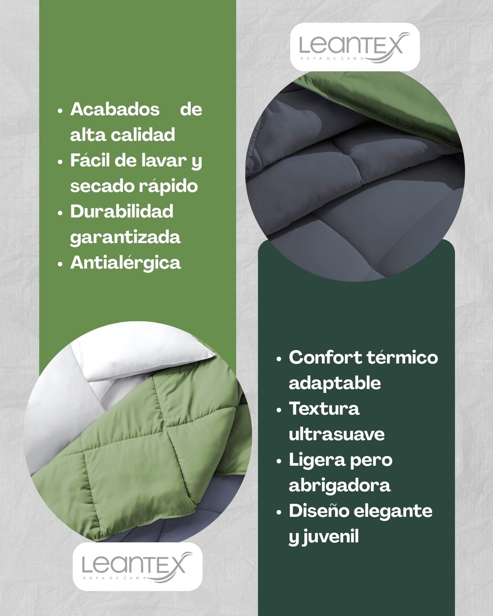 Colcha Comforter Doble Bicolor Gris Oscuro - Verde Pistacho