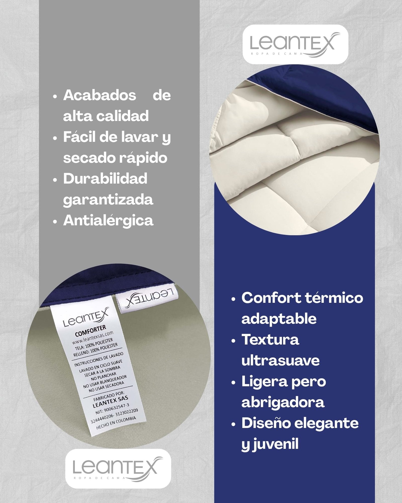 Colcha Comforter Doble Bicolor Beige - Azul Oscuro