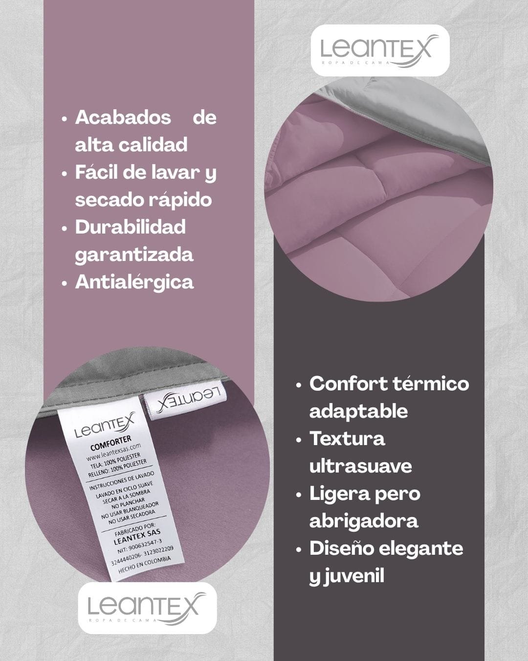 Colcha Comforter Doble Bicolor Palo de Rosa - Gris Plata