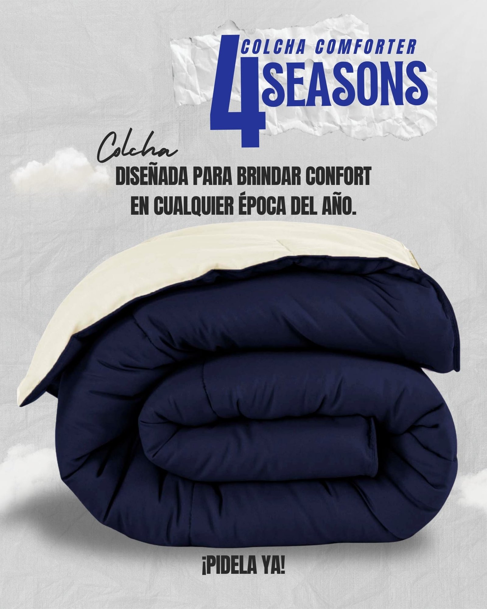 Colcha Comforter Doble Bicolor Beige - Azul Oscuro