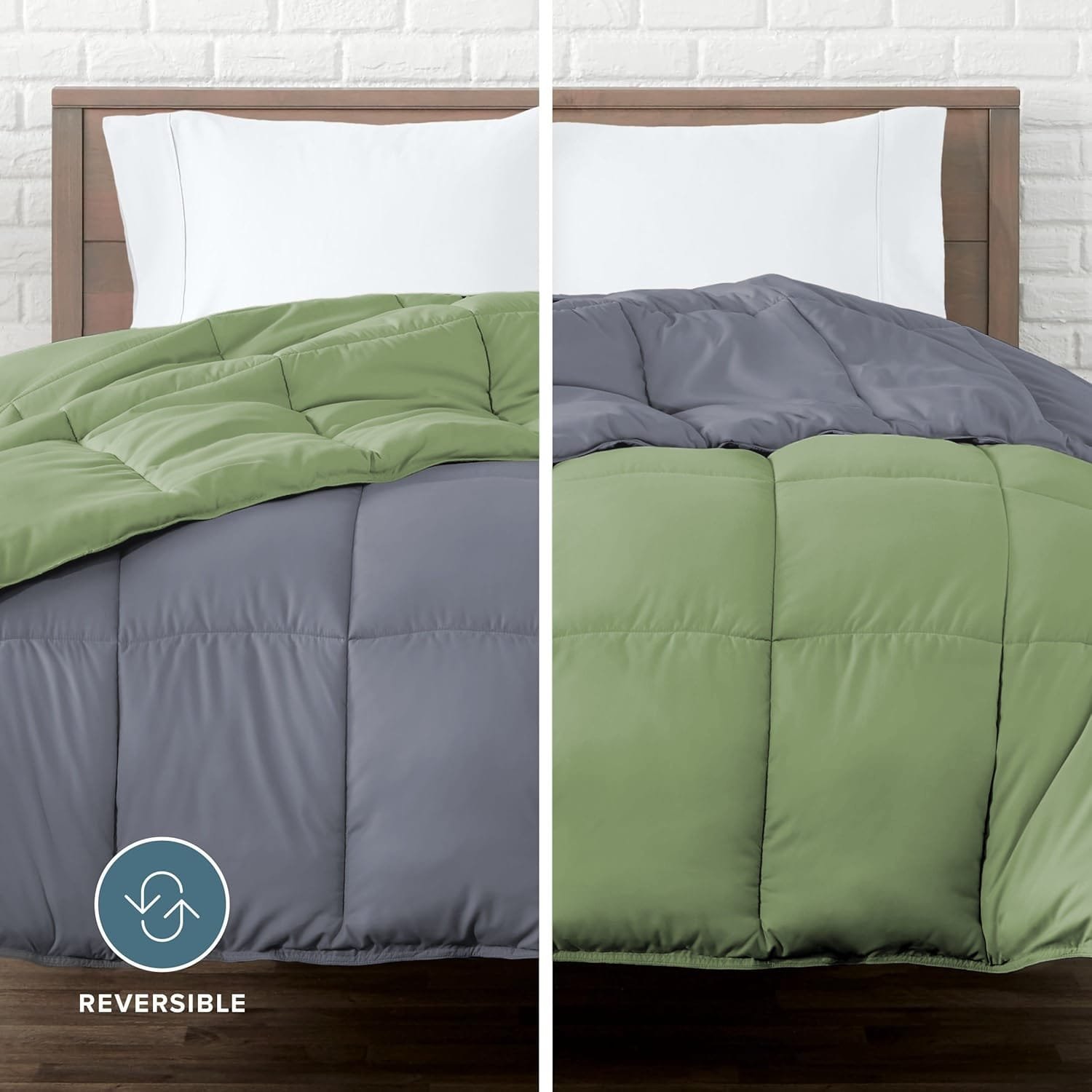 Colcha Comforter Doble Bicolor Gris Oscuro - Verde Pistacho