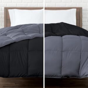 Colcha Comforter Doble Bicolor Negro - Gris Plata