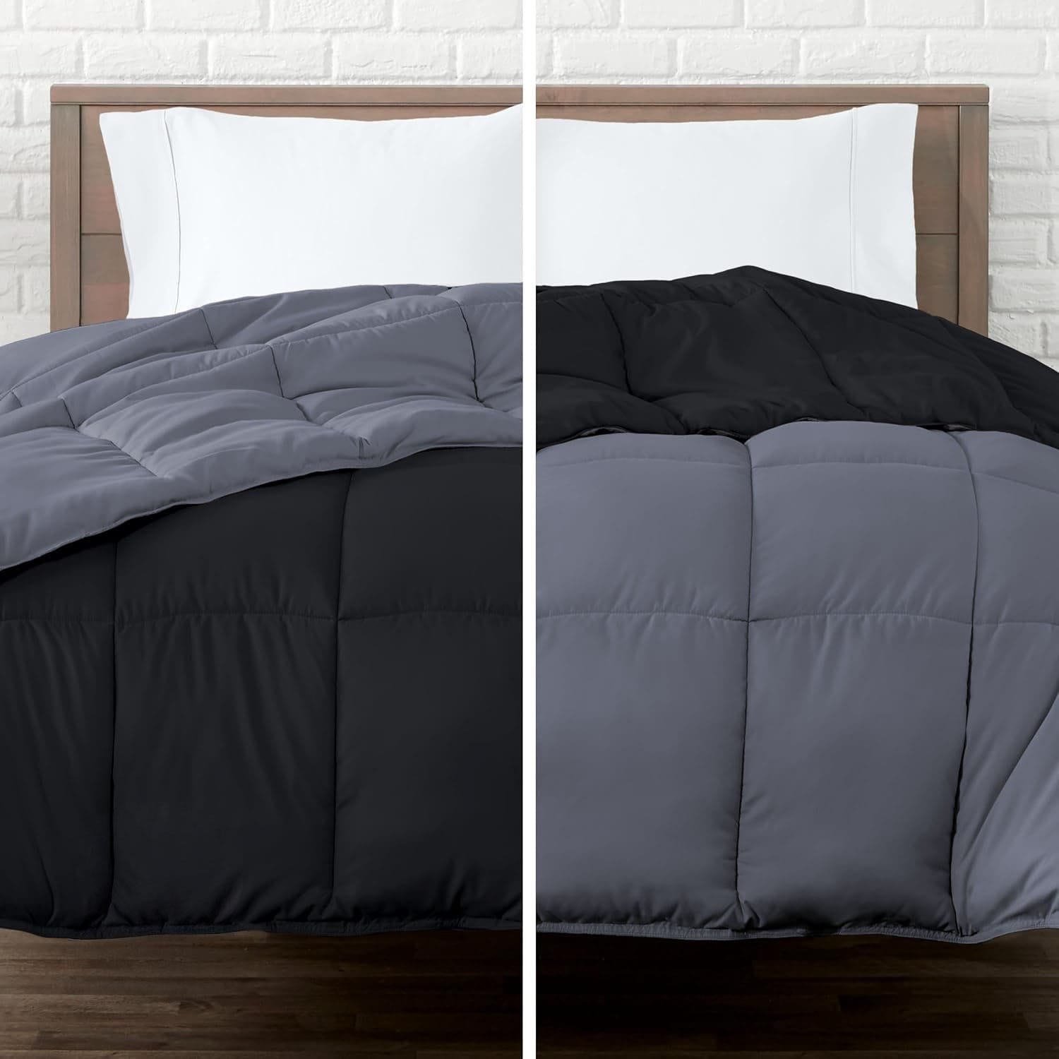 Colcha Comforter Doble Bicolor Negro - Gris Plata