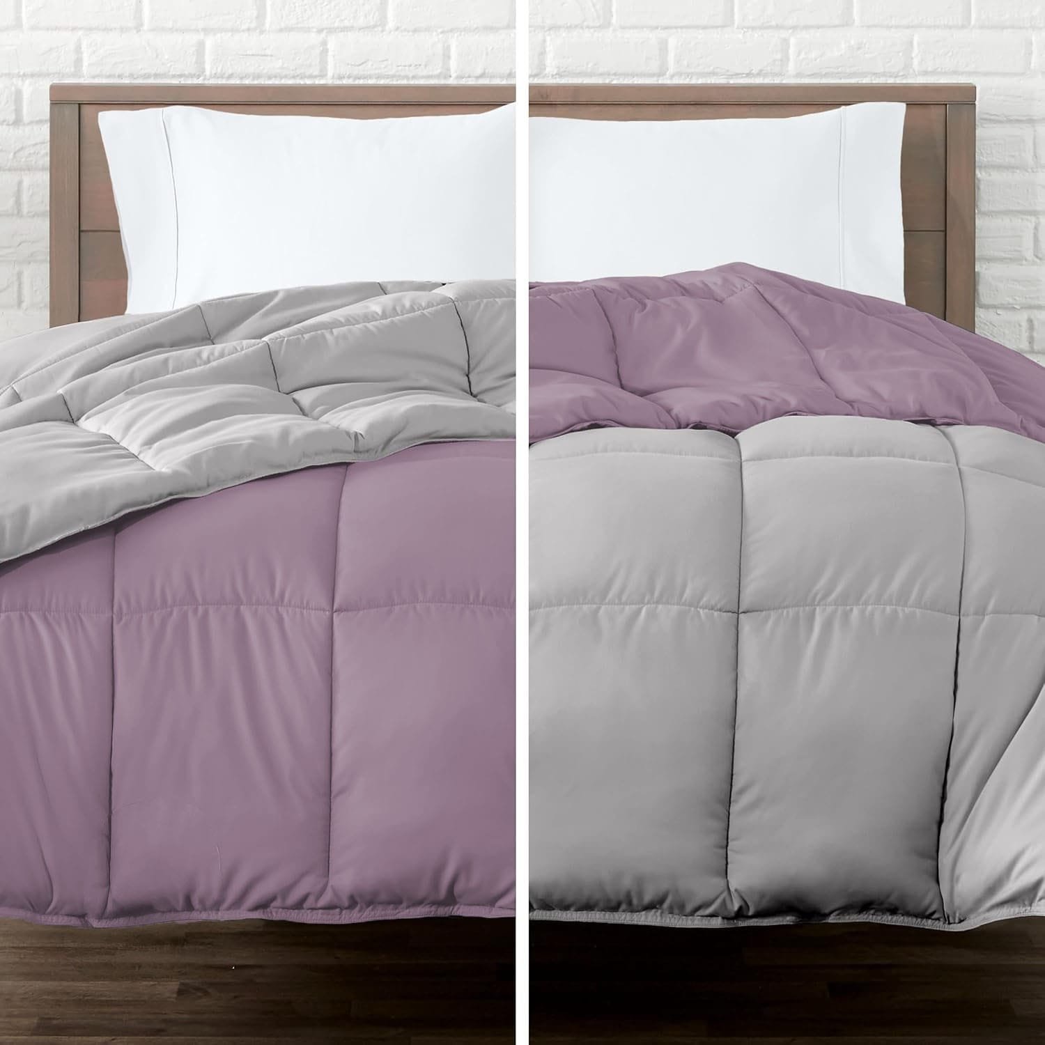 Colcha Comforter Doble Bicolor Palo de Rosa - Gris Plata