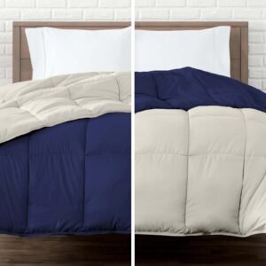 Colcha Comforter Doble Bicolor Beige - Azul Oscuro