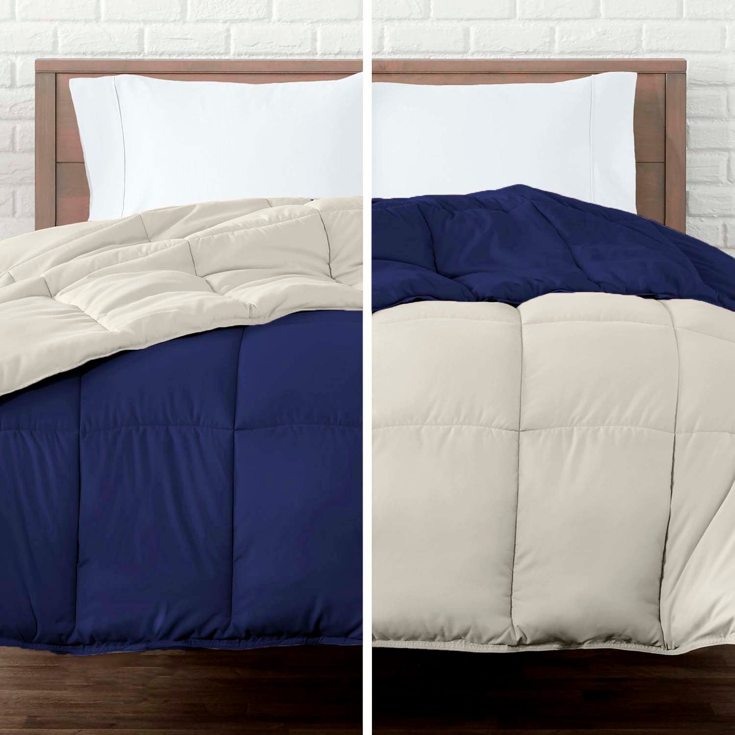 Colcha Comforter Doble Bicolor Beige - Azul Oscuro