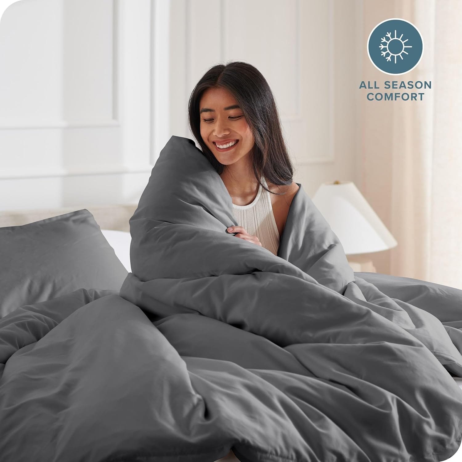 Combo Duvet más Plumón unicolor Liso Gris Oscuro