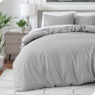 Combo Duvet más Plumón unicolor Liso Gris Plata