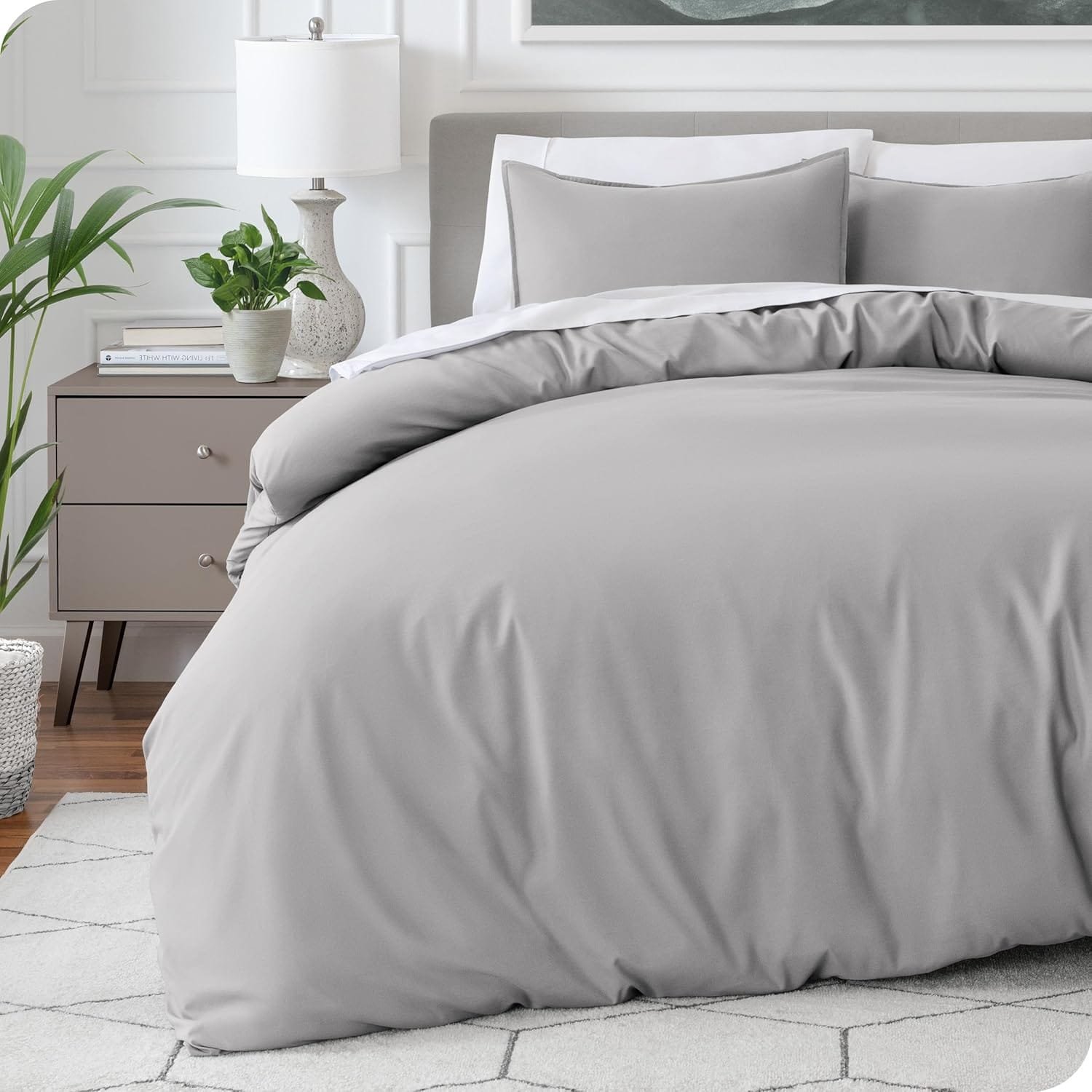 Combo Duvet más Plumón unicolor Liso Gris Plata