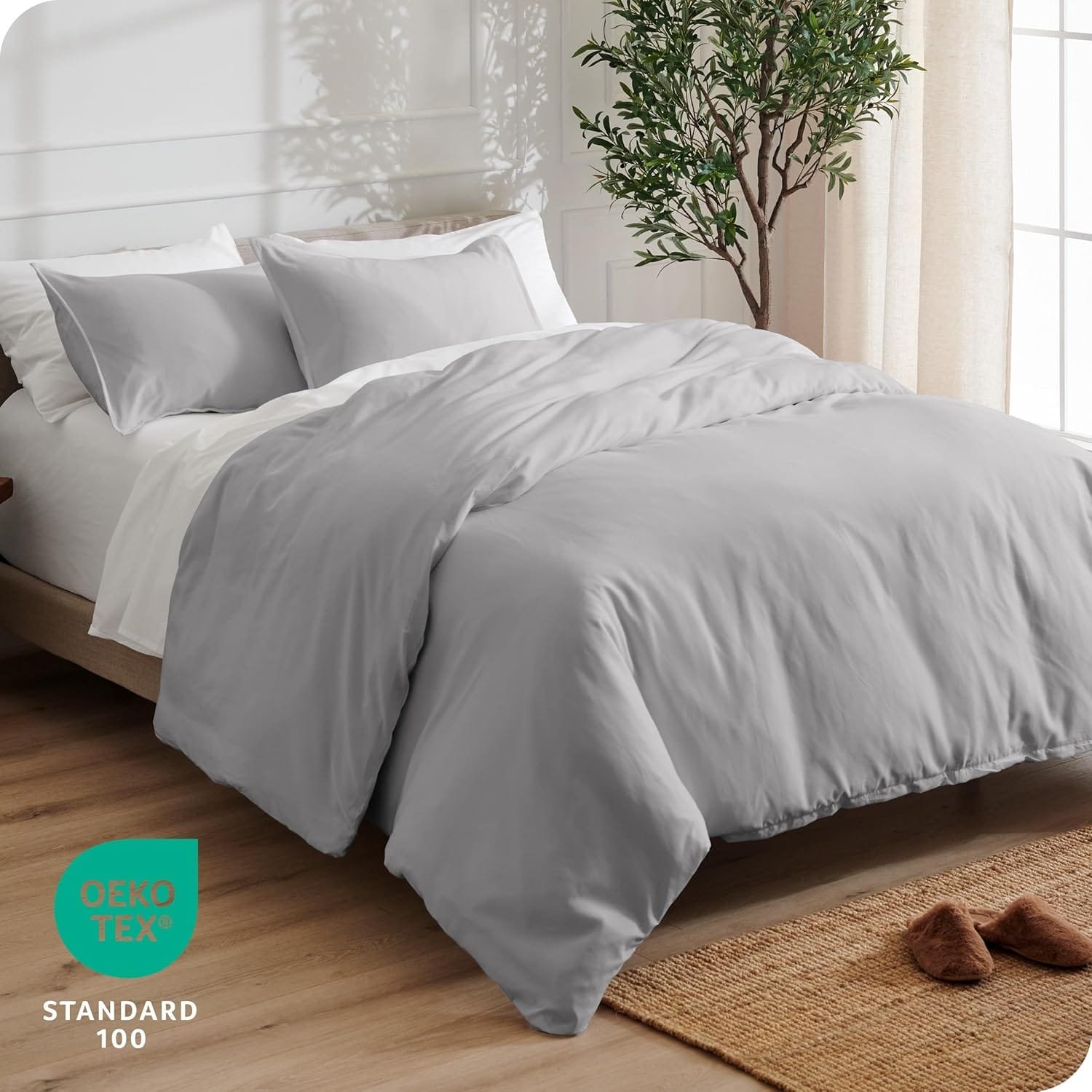 Combo Duvet más Plumón unicolor Liso Gris Plata