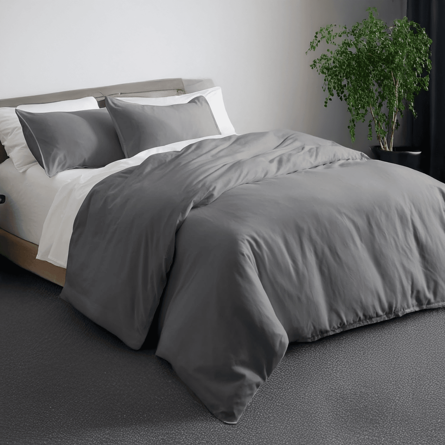 Combo Duvet más Plumón unicolor Liso Gris Oscuro